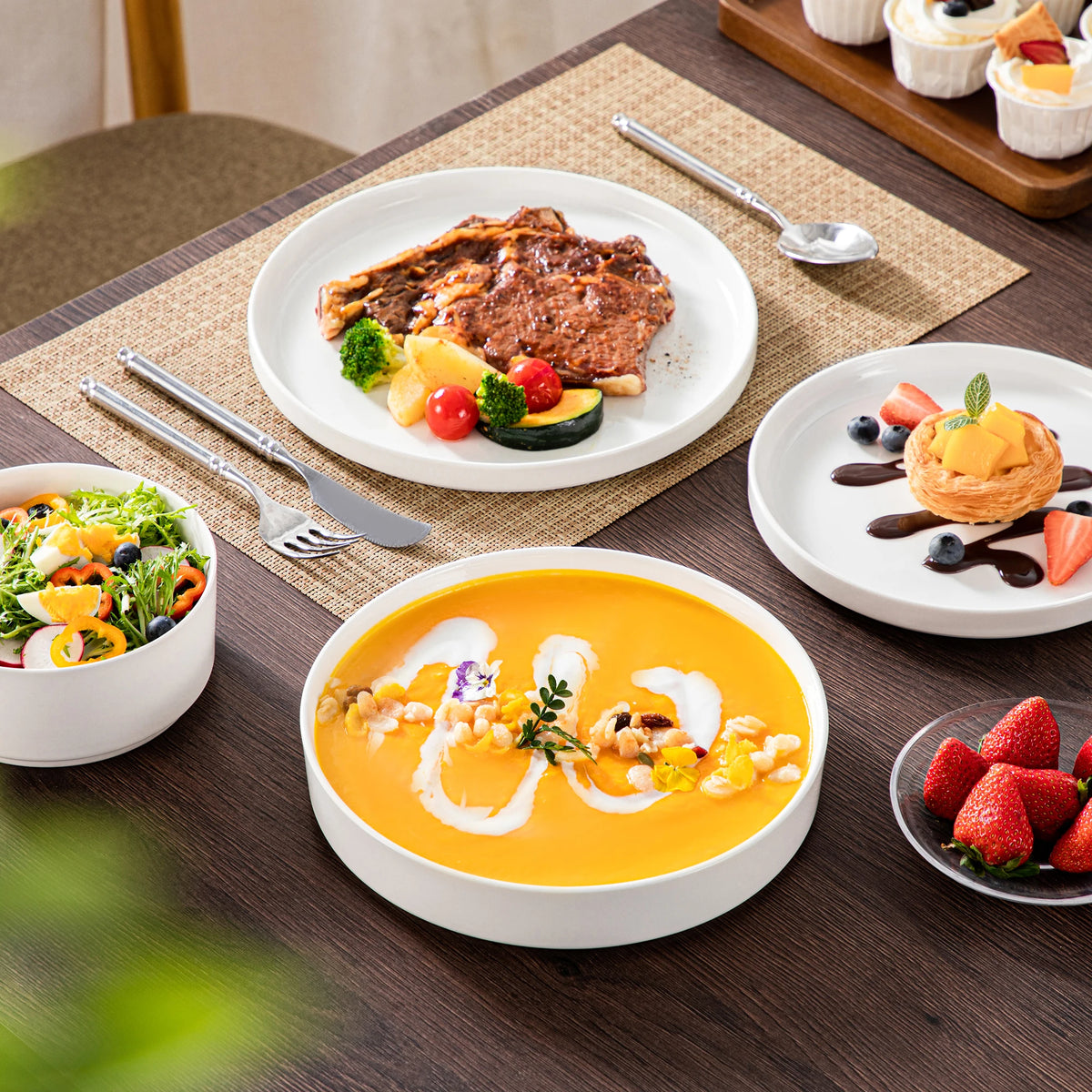 MALACASA Black Rim Porcelain Dinnerware Set – 12, 16, 18 or 24 Piece