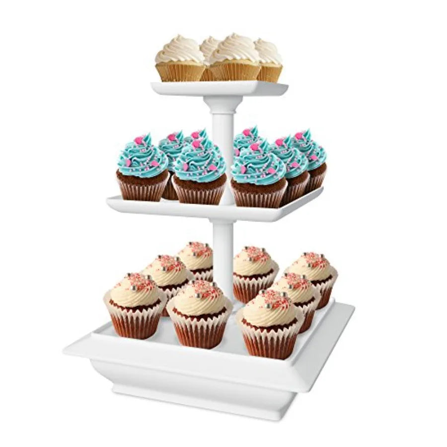 3-Tier White Square Cupcake & Dessert Display Stand – 12.5" Tiered Serving Stand