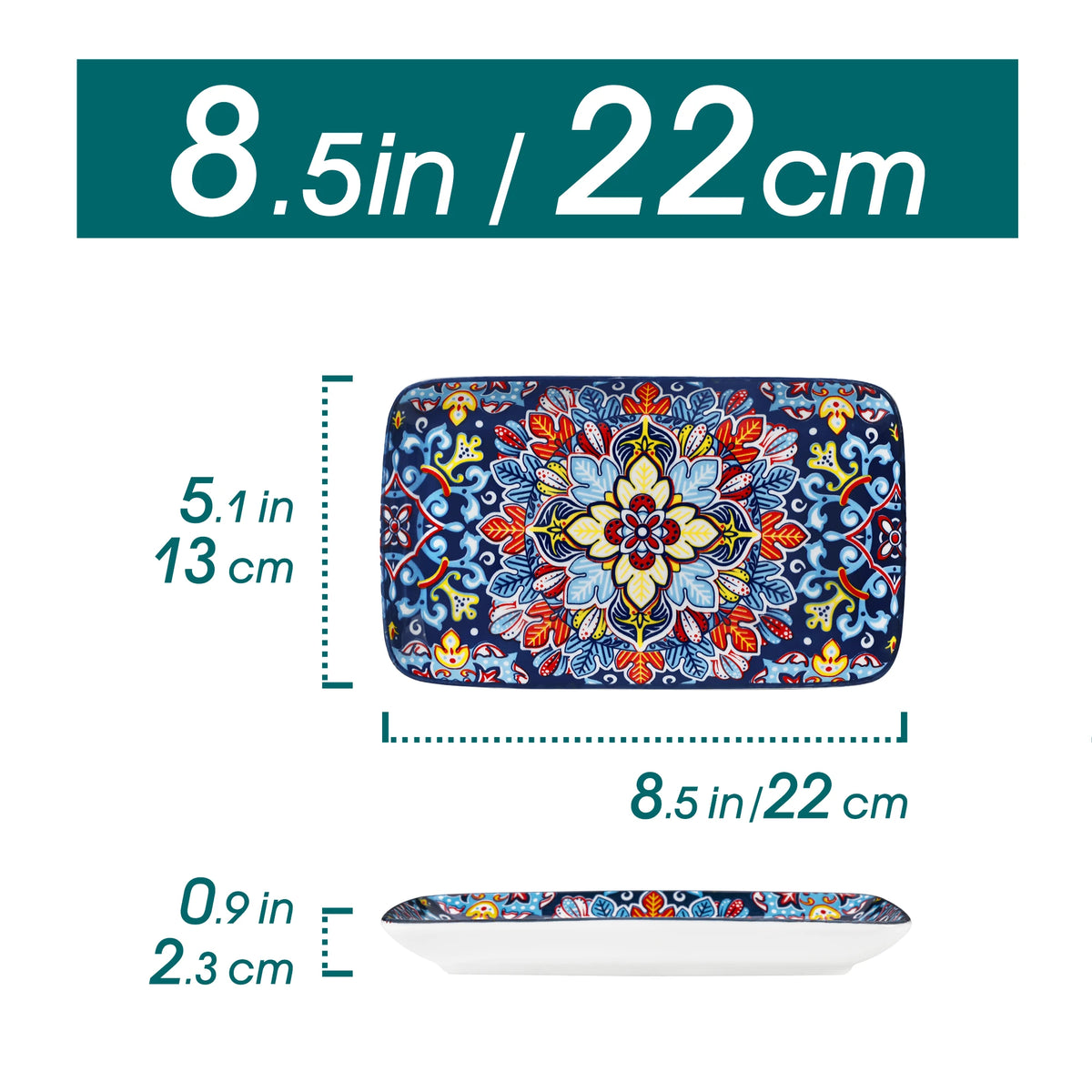 Vancasso Artisan Patterned Rectangular Serving Plates – 6 or 12 Piece Set (8.5x5.1 in / 22x13 cm)