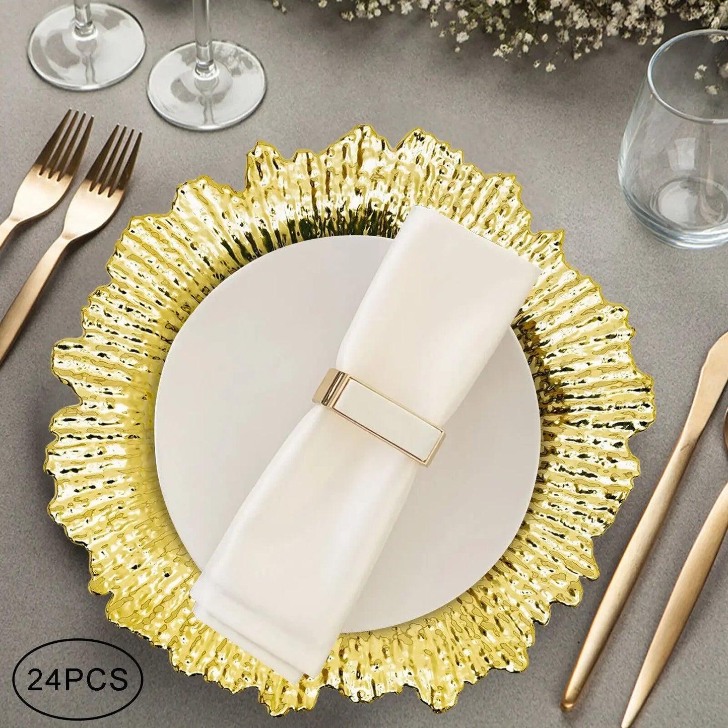 Gold Textured Coral Reef Charger Plates – 13", 24 Piece Set