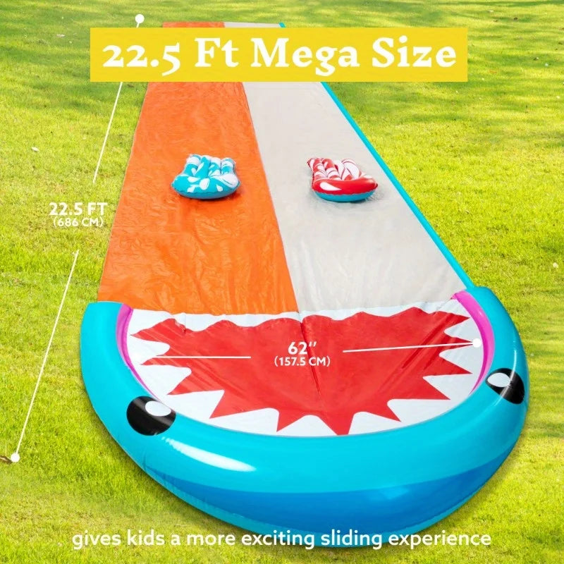 22.5-Ft Double-Lane Backyard Water Slide with 2 Inflatable Slide Boards & Sprinklers