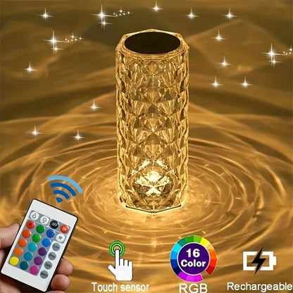 16-Color RGB Crystal Table Lamp – Rechargeable LED Ambient Party Light