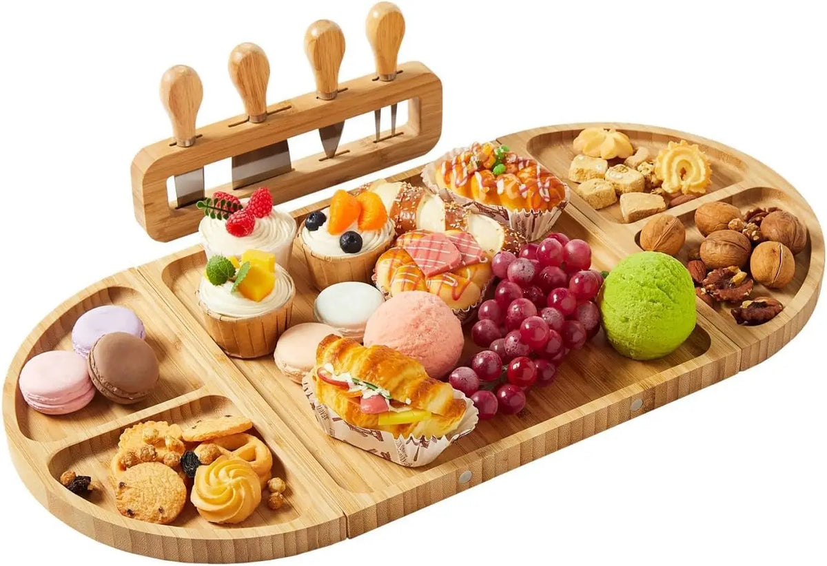 4-Piece Magnetic Wood Charcuterie Board Set – 23" Modular Cheese & Serving Board with Knife Set