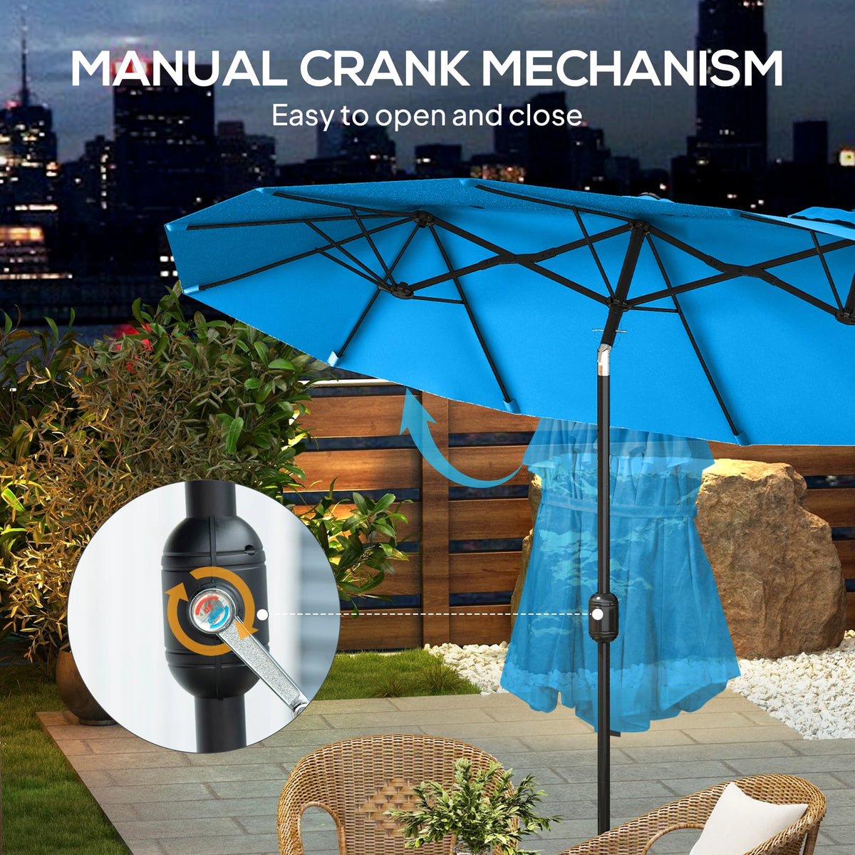 9.4FT Double-Sided Patio Umbrella with Tilt & Crank – Cyan Blue