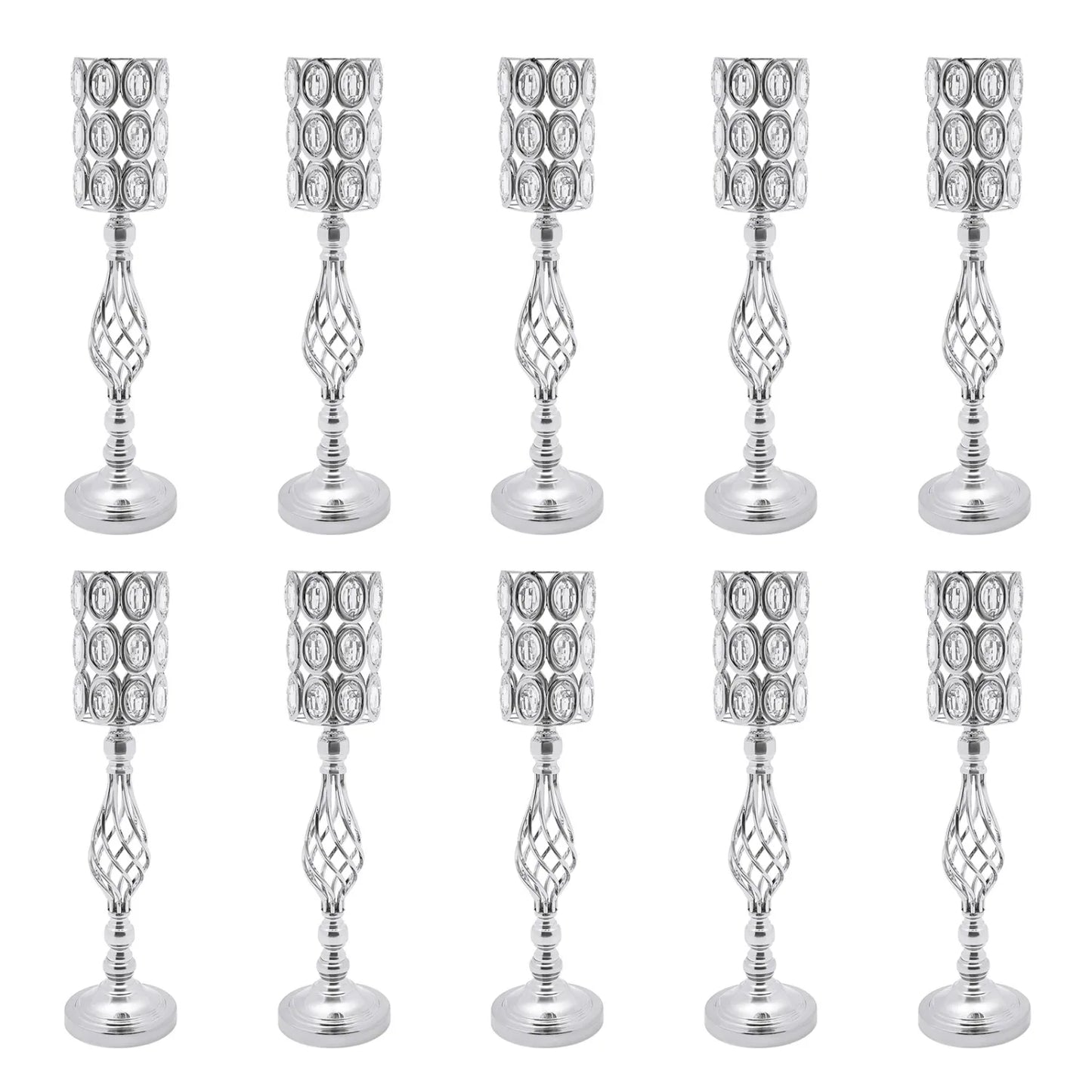 24" Silver Crystal Floral Centerpiece Stands – 10 Piece Set