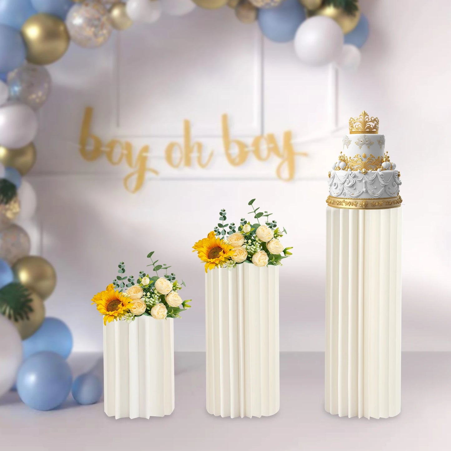 3-Piece Foldable Honeycomb Pedestal Stand Set – 15.7", 23.6" & 31.5" Event Display Columns