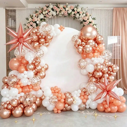 99-Piece Rose Gold, Orange & White Balloon Garland Arch Kit with Star Balloon & Pump