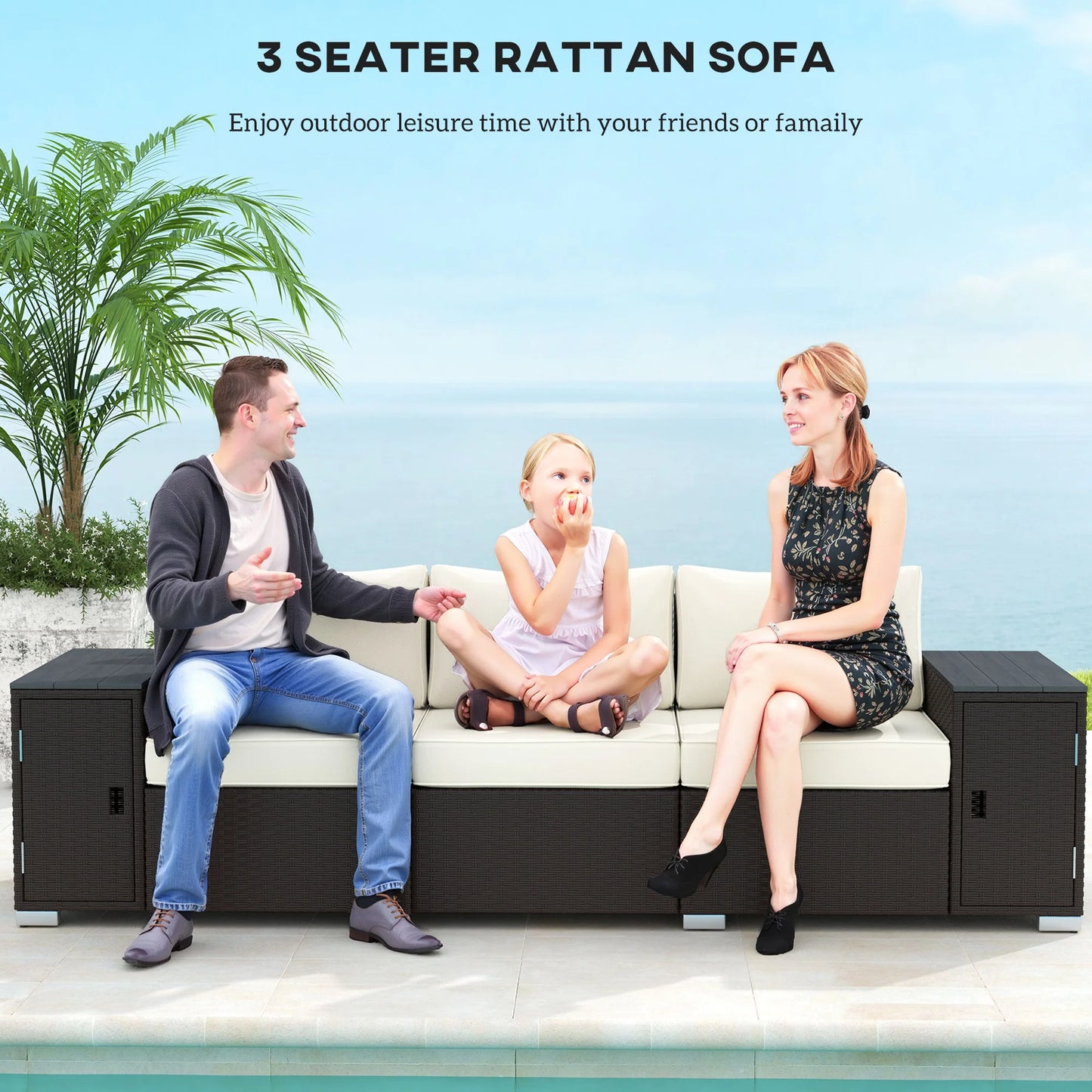 3-Seater Outdoor Wicker Sofa with Hidden Storage & Thick Cushions – Cream White