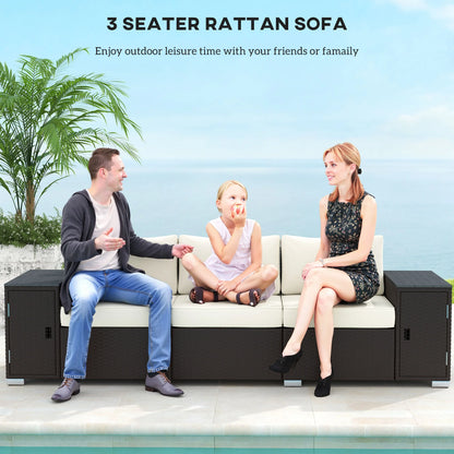 3-Seater Outdoor Wicker Sofa with Hidden Storage & Thick Cushions – Cream White