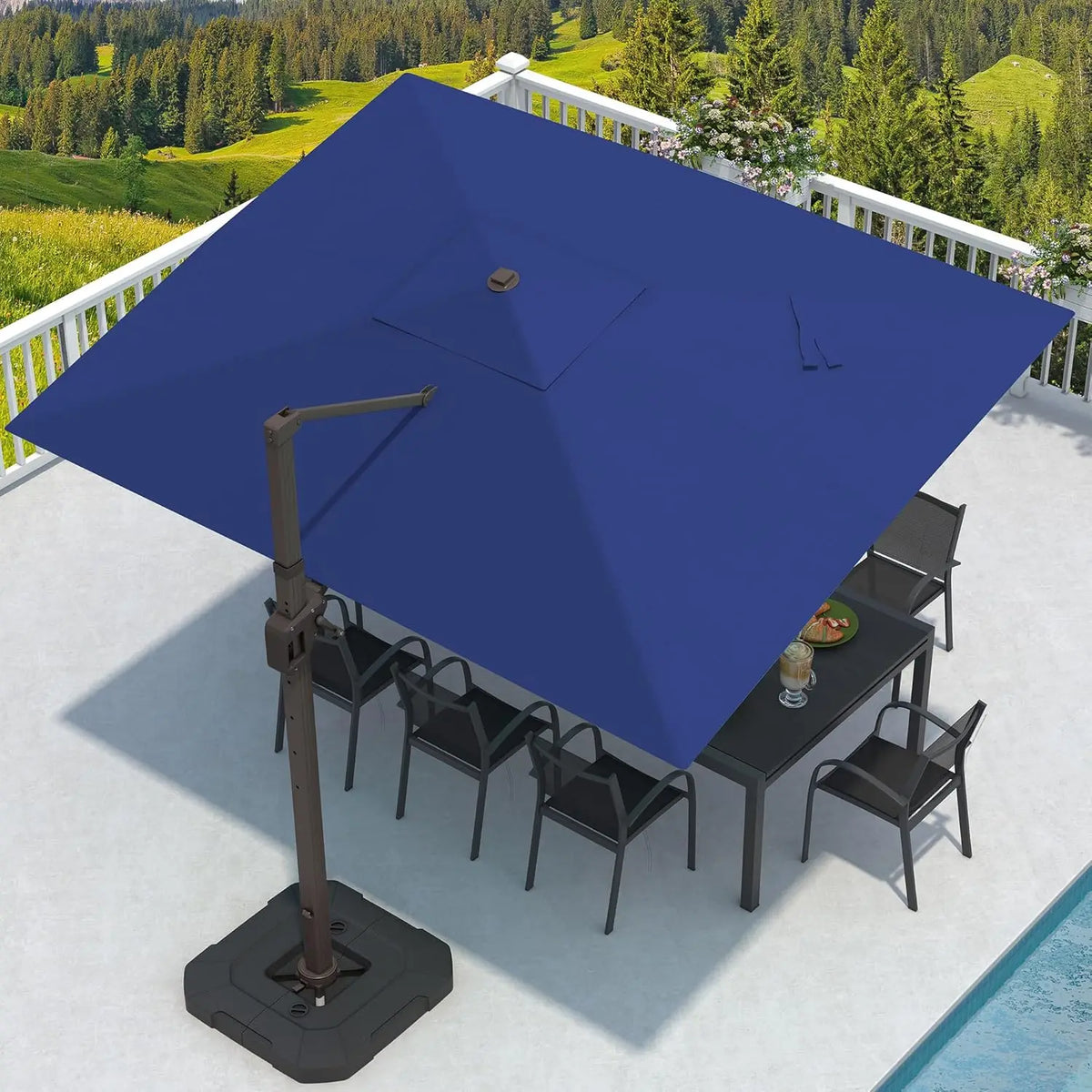 9 × 12FT Rectangular Cantilever Patio Umbrella with Base – Large Offset Outdoor Umbrella
