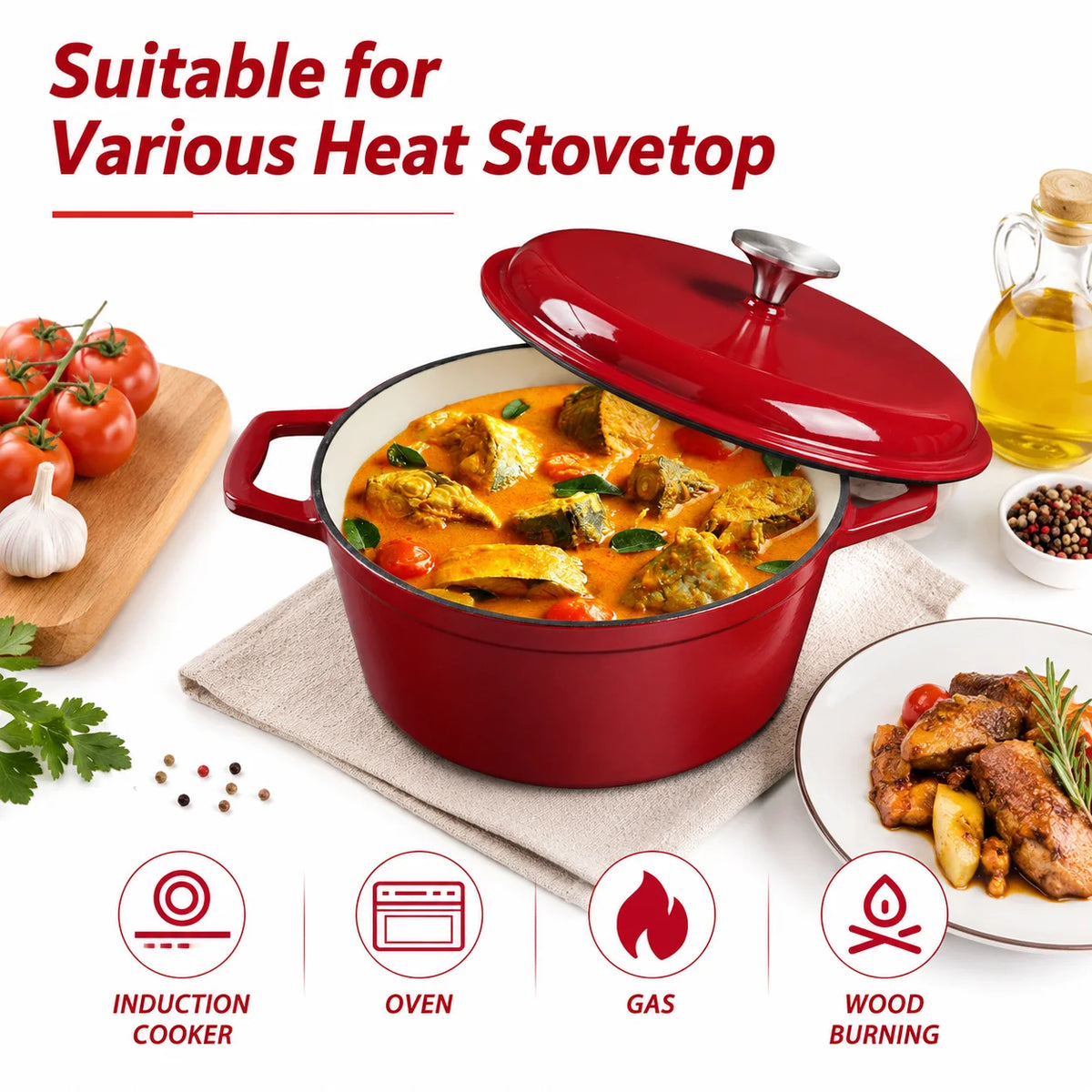 4.75 Qt Enameled Cast Iron Dutch Oven with Lid – Oven & Induction Safe for Bread, Braising & Stewing