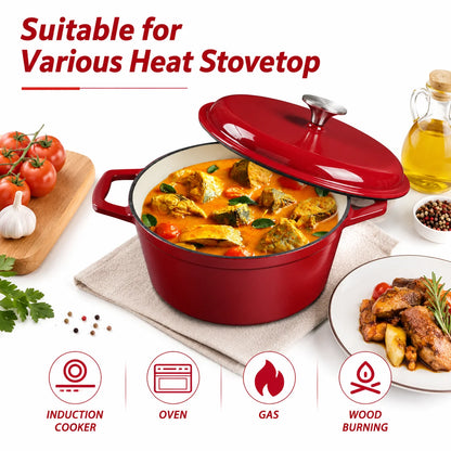 4.75 Qt Enameled Cast Iron Dutch Oven with Lid – Oven & Induction Safe for Bread, Braising & Stewing