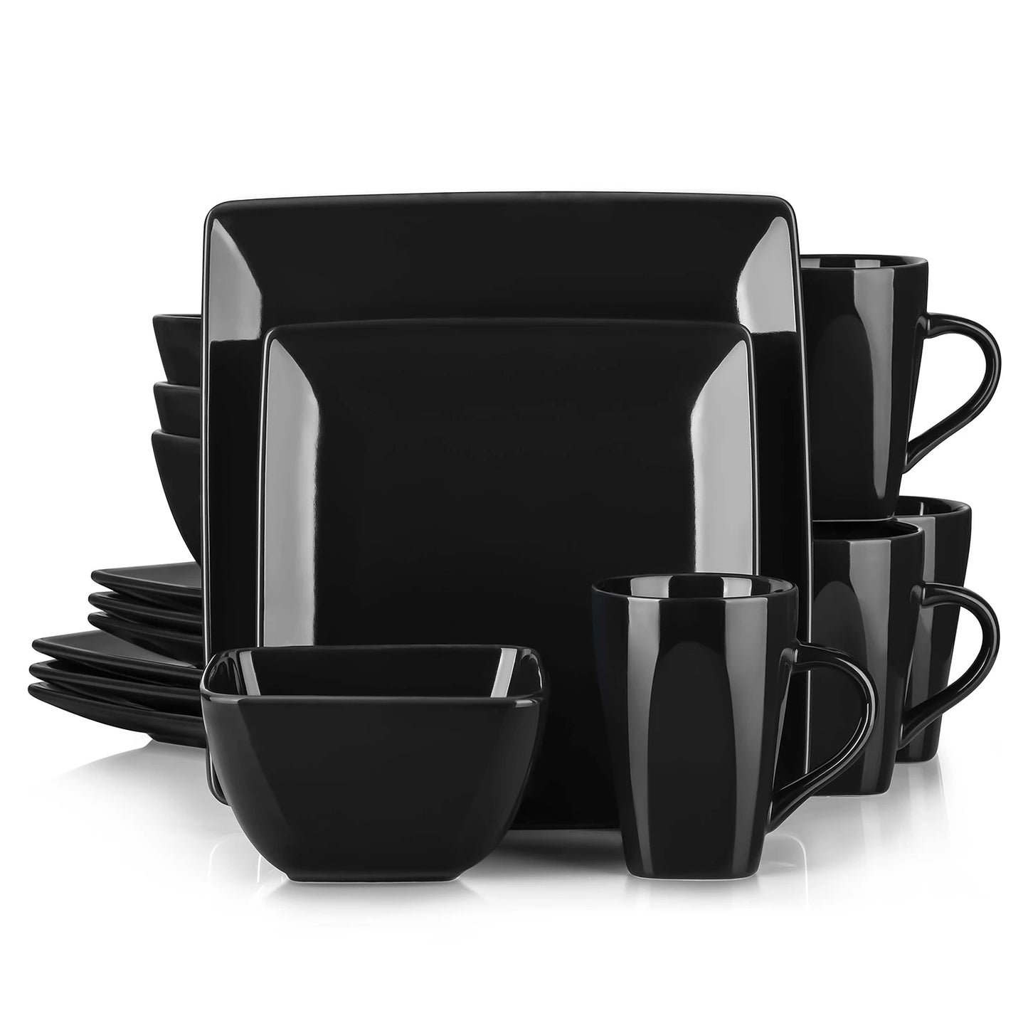 Vancasso SOHO Black Square Porcelain Dinnerware Set – 16, 32 or 48 Piece