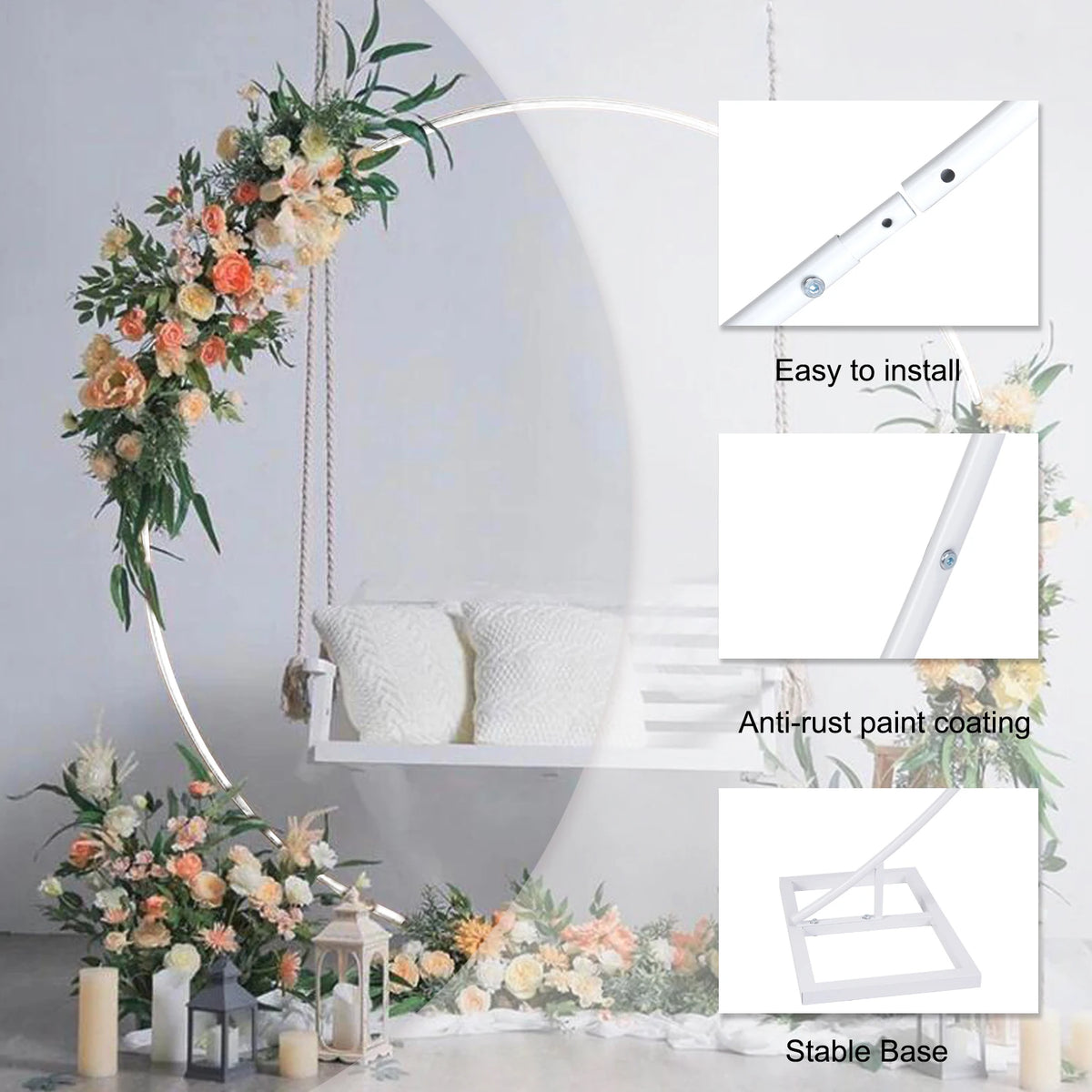 Round Metal Arch Backdrop Stand – White Balloon, Floral & Event Display Frame