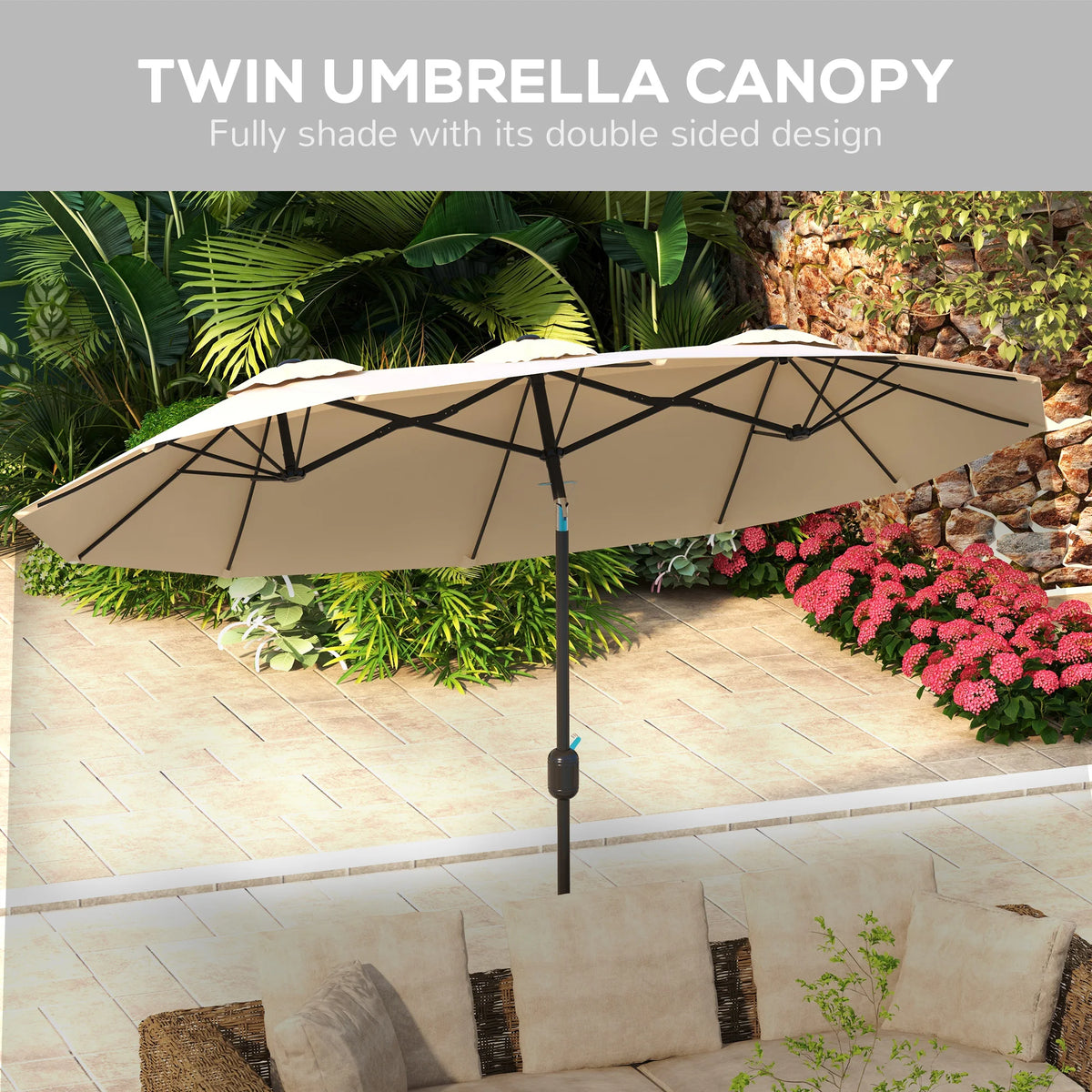 9.7FT Double-Sided Patio Umbrella with Tilt & Crank – Brown