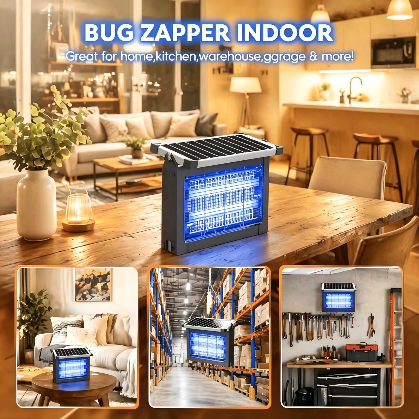 Solar Outdoor Bug Zapper – 4500V Mosquito & Flying Insect Control, Up to 2,100 Sq. Ft.