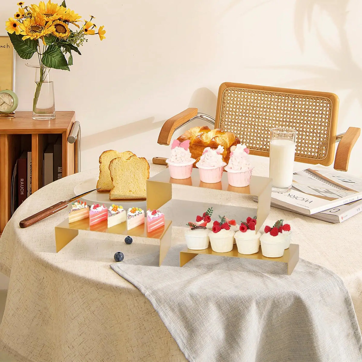 6-Piece Gold Metal Dessert Display Stand Set – Tiered Cake & Pastry Risers for Parties & Events