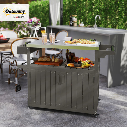 Outdoor Bar & Serving Cart with Storage – Dark Gray