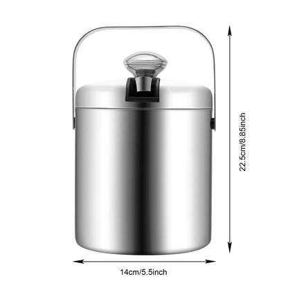 1.3L Double-Wall Stainless Steel Ice Bucket Set with Tongs, Strainer & Lid