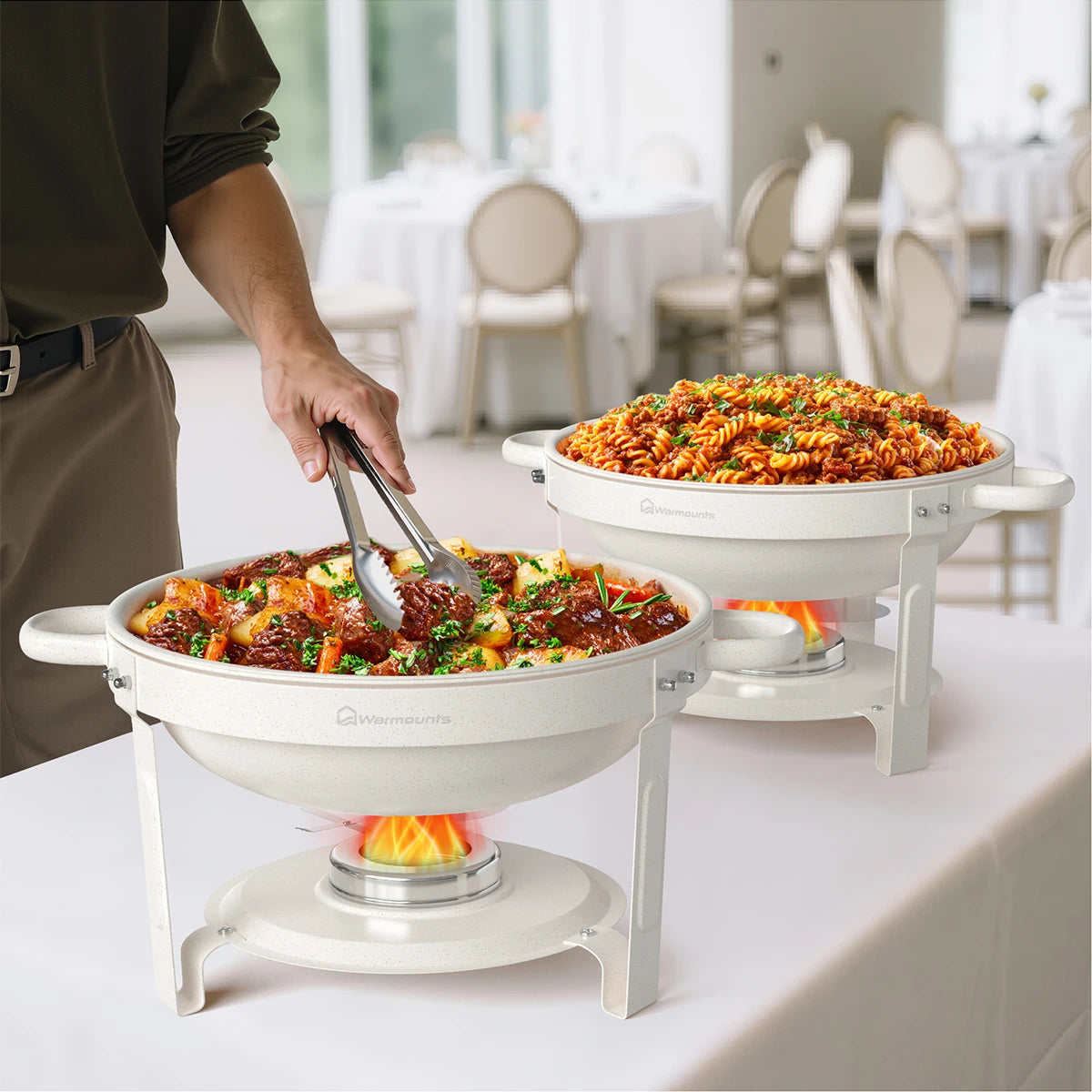 5QT Round Stainless Steel Chafing Dishes – 2 or 4 Pack Buffet Warmer Set