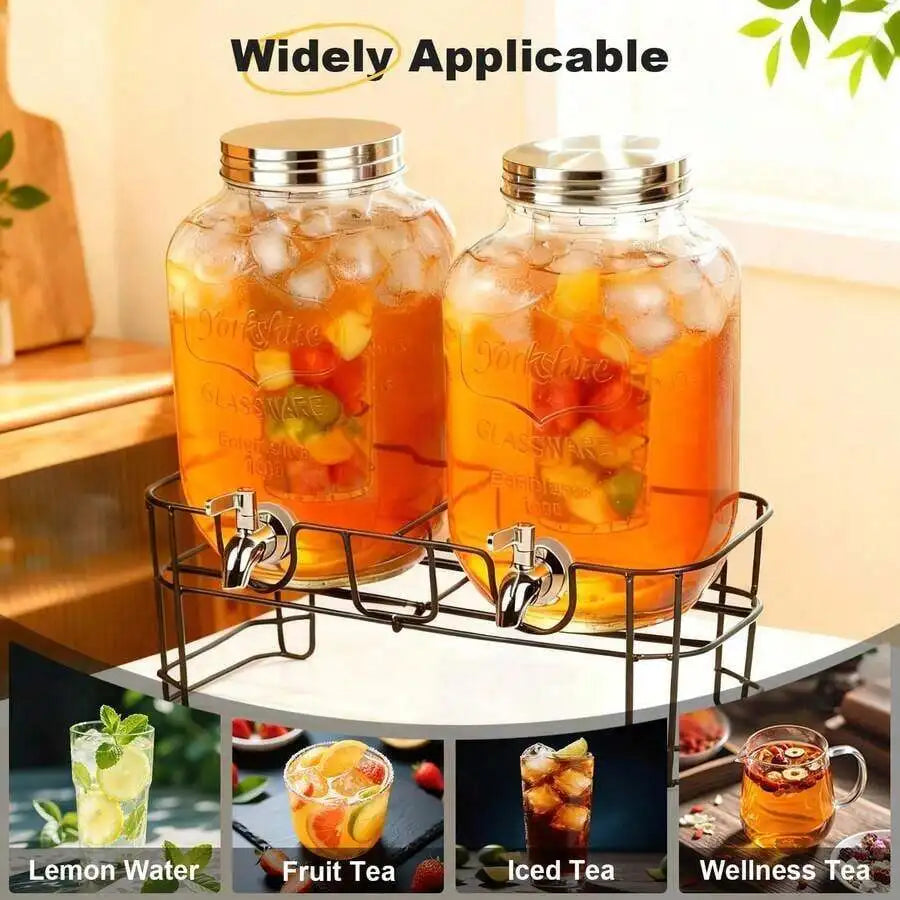 2-Pack 1-Gallon Glass Beverage Dispensers with Stands & Stainless Steel Spigots