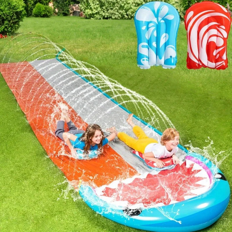 22.5-Ft Double-Lane Backyard Water Slide with 2 Inflatable Slide Boards & Sprinklers