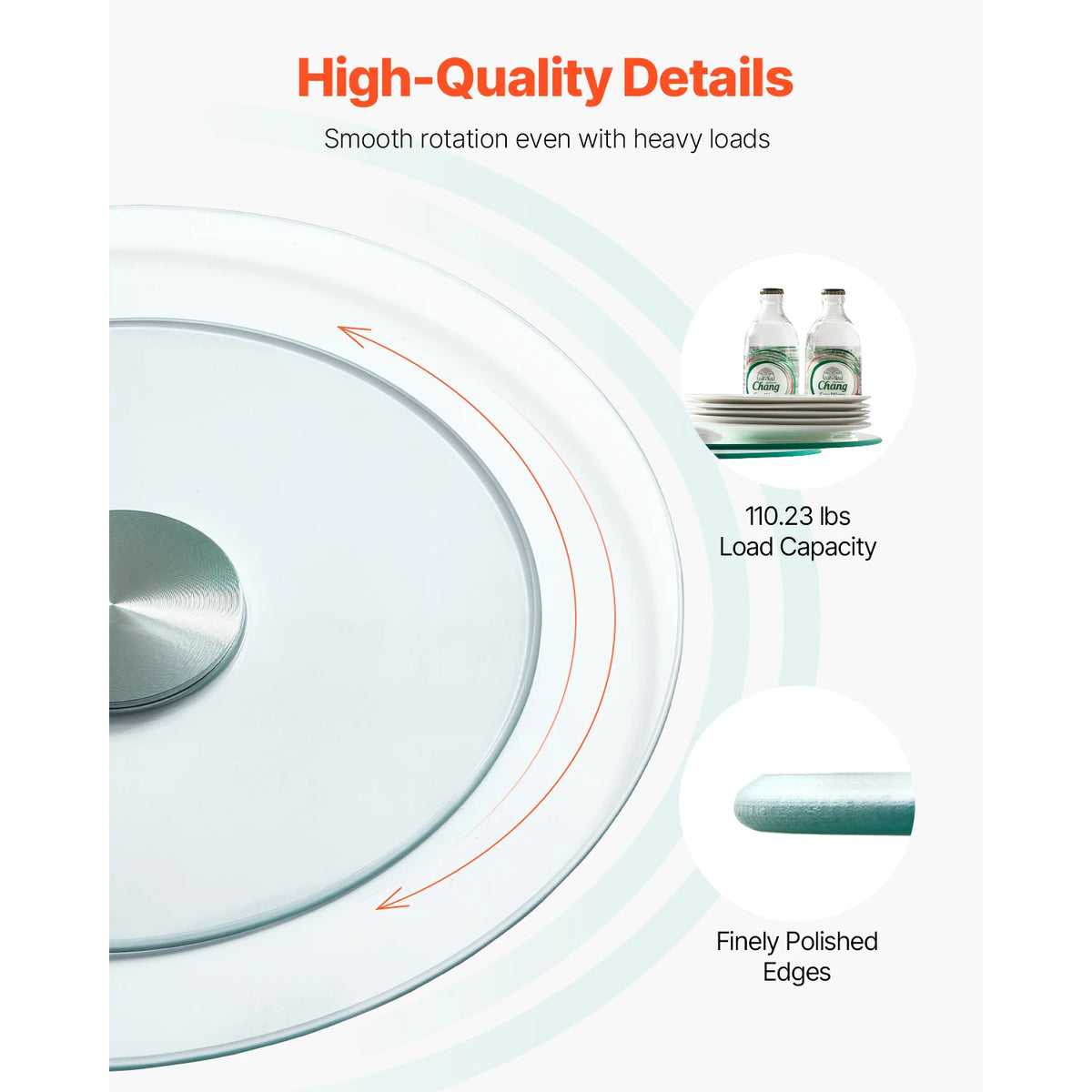 20in Glass Lazy Susan Turntable – 360° Rotating Dining Table Server