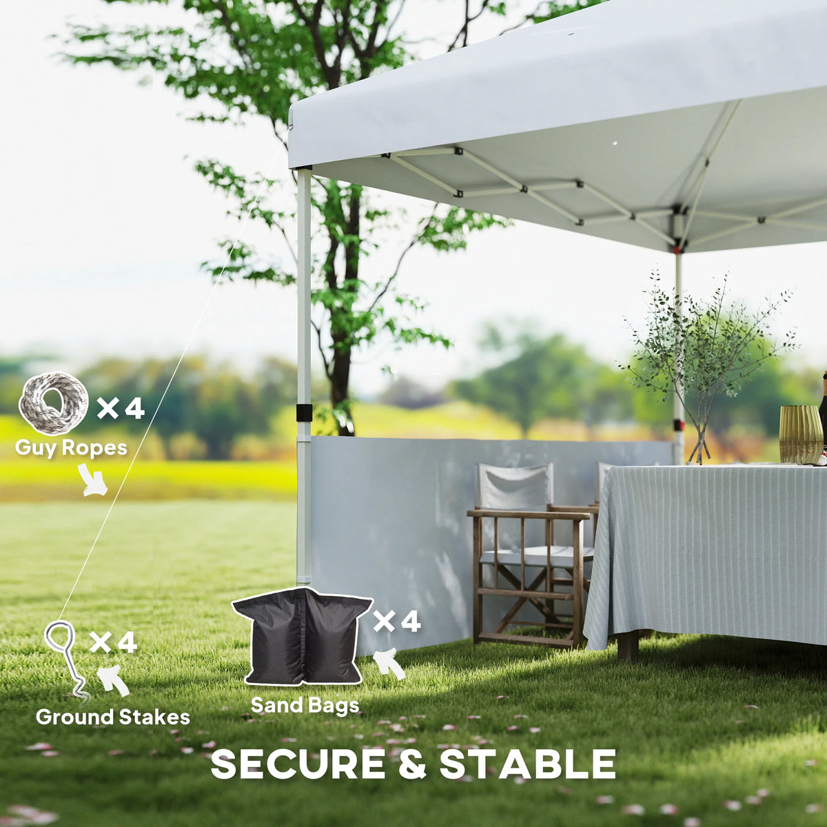 10 × 10FT Pop-Up Canopy Tent with 2 Half Sidewalls – White
