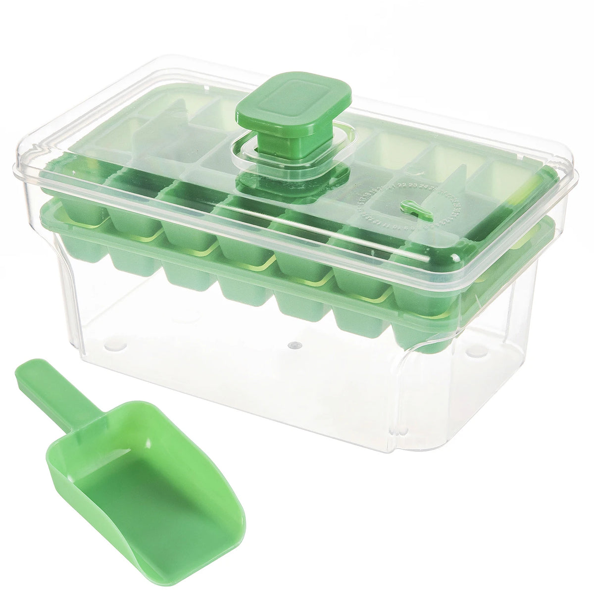 68-Cube Press-to-Release Ice Tray with Lid & Storage Bin