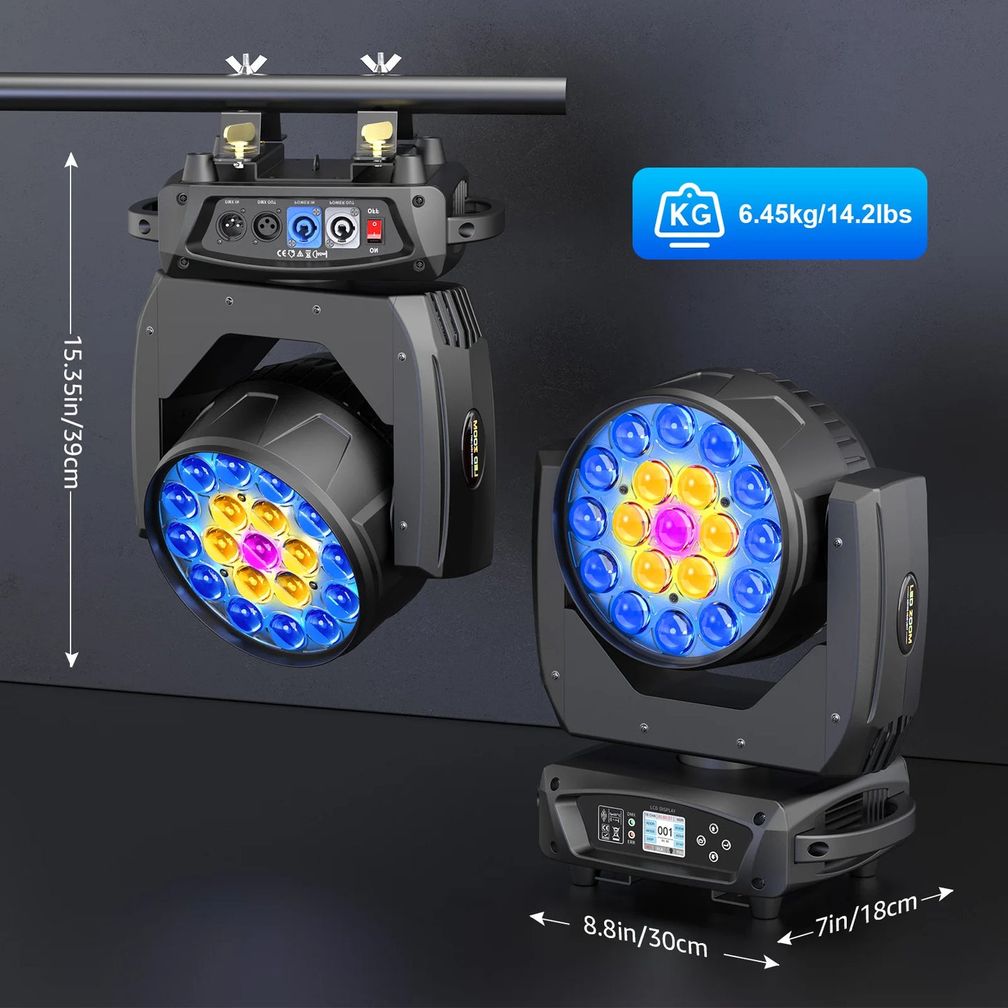 2-Pack 285W RGBW Moving Head Lights – 19×15W Beam, Wash & Zoom Professional DJ Stage Lighting