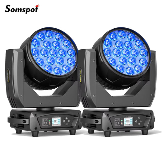 2-Pack 285W RGBW Moving Head Lights – 19×15W Beam, Wash & Zoom Professional DJ Stage Lighting
