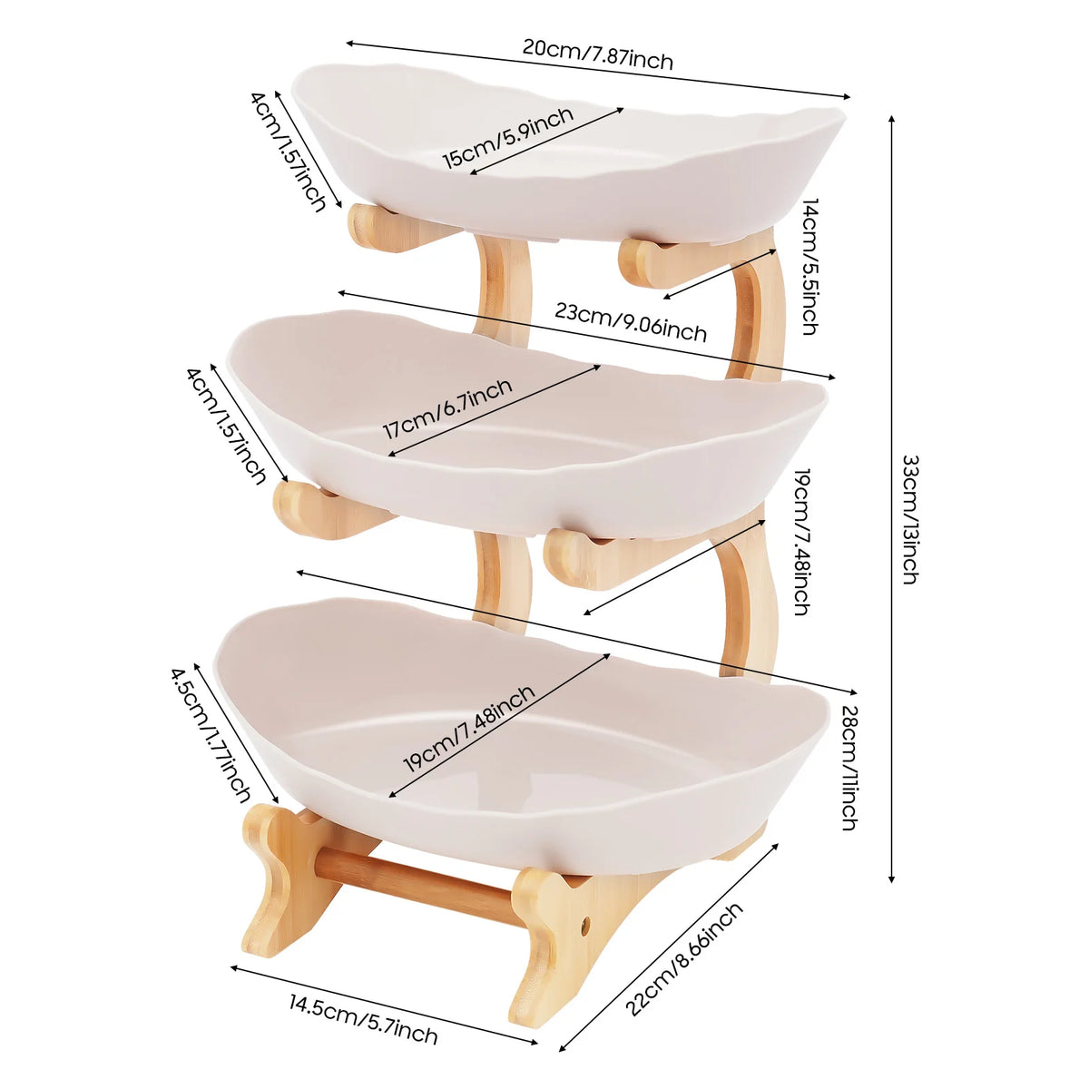 3-Tier Serving Bowl Stand with Bamboo Frame – White or Beige