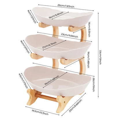 3-Tier Serving Bowl Stand with Bamboo Frame – White or Beige