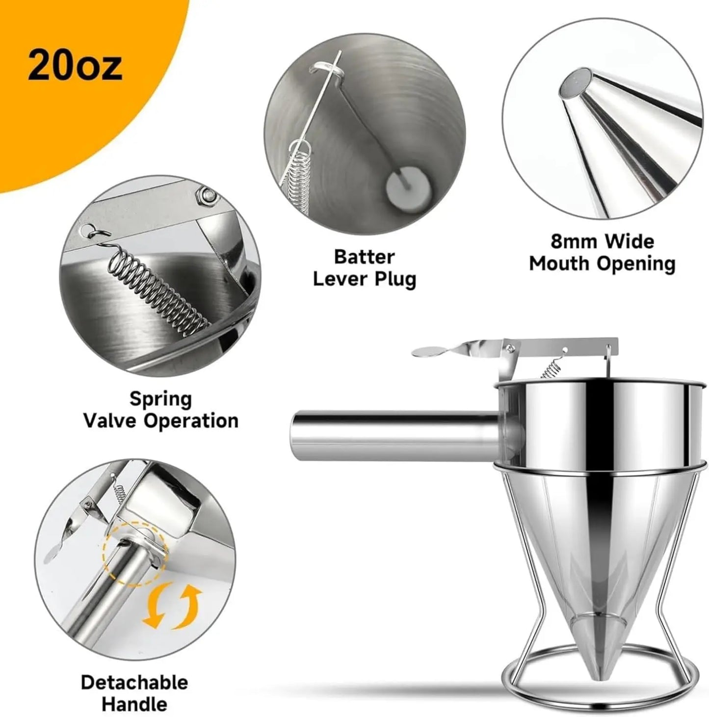 Stainless Steel Pancake & Batter Dispenser with Stand + 4 Nozzles