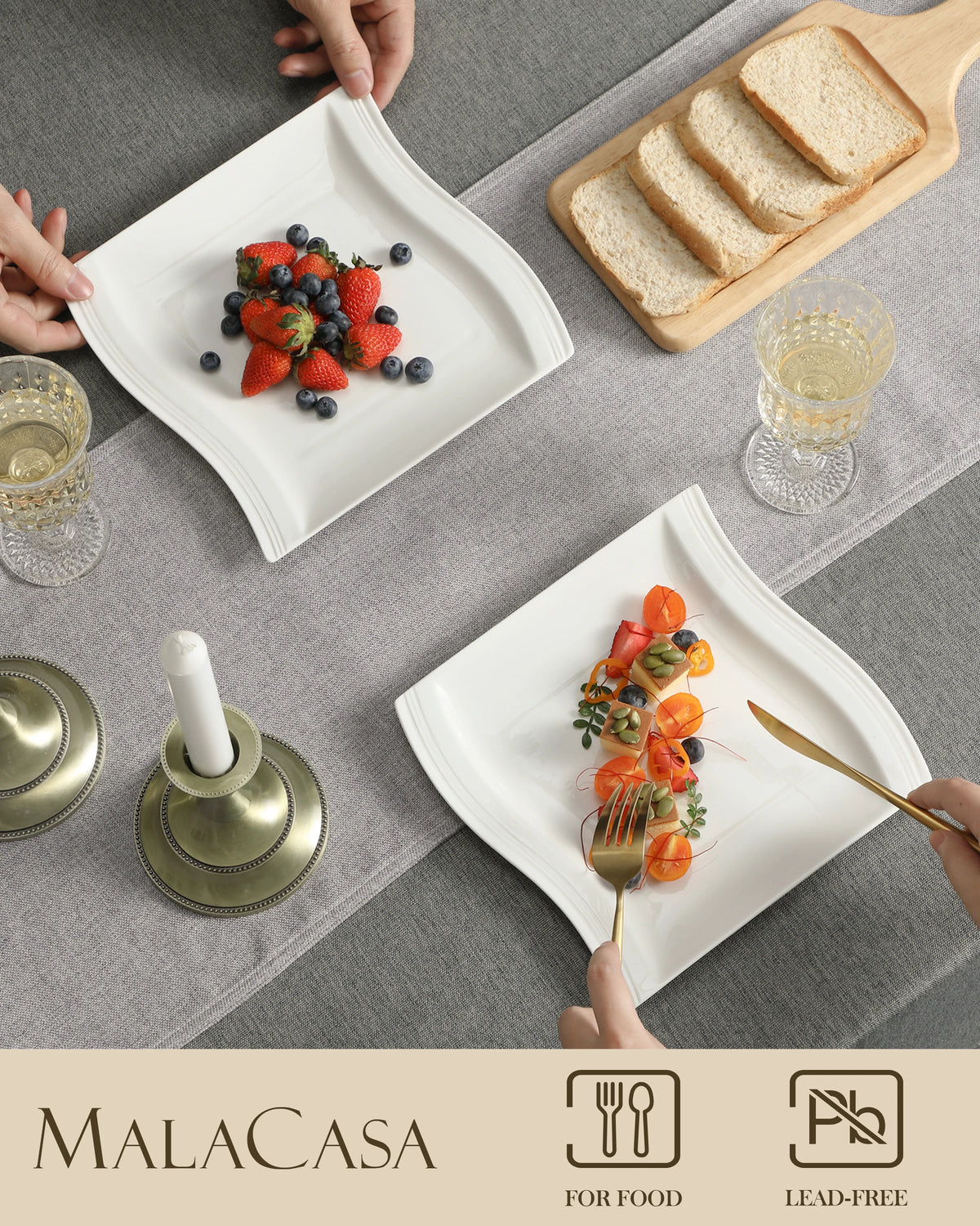MALACASA FLORA Ivory White Porcelain Dinner Plates – 6 or 12 Piece Set