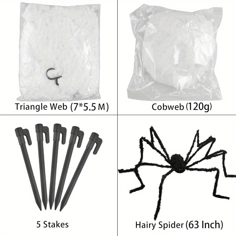 59" Giant Halloween Spider with 23 × 18 Ft Spider Web – 400 Sq. Ft. Outdoor & Photo Booth Décor