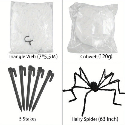 59" Giant Halloween Spider with 23 × 18 Ft Spider Web – 400 Sq. Ft. Outdoor & Photo Booth Décor