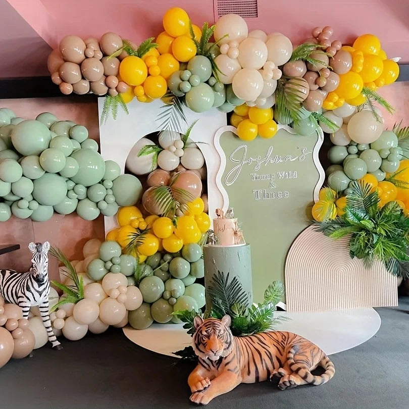 146-Piece Sage Green & Mustard Balloon Garland Arch Kit – Nude, Tan, Brown & White Party Balloons