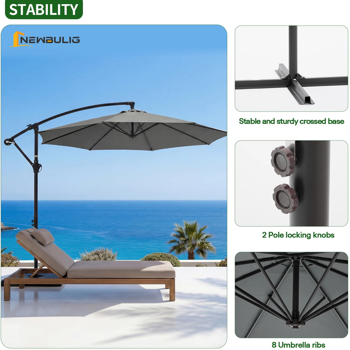 9.8FT Cantilever Patio Umbrella with Base – Adjustable Tilt & UPF50+ Sun Protection
