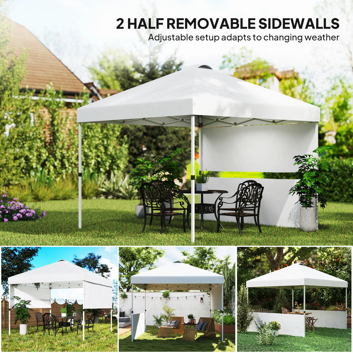 10 × 10FT Pop-Up Canopy Tent with 2 Half Sidewalls – White