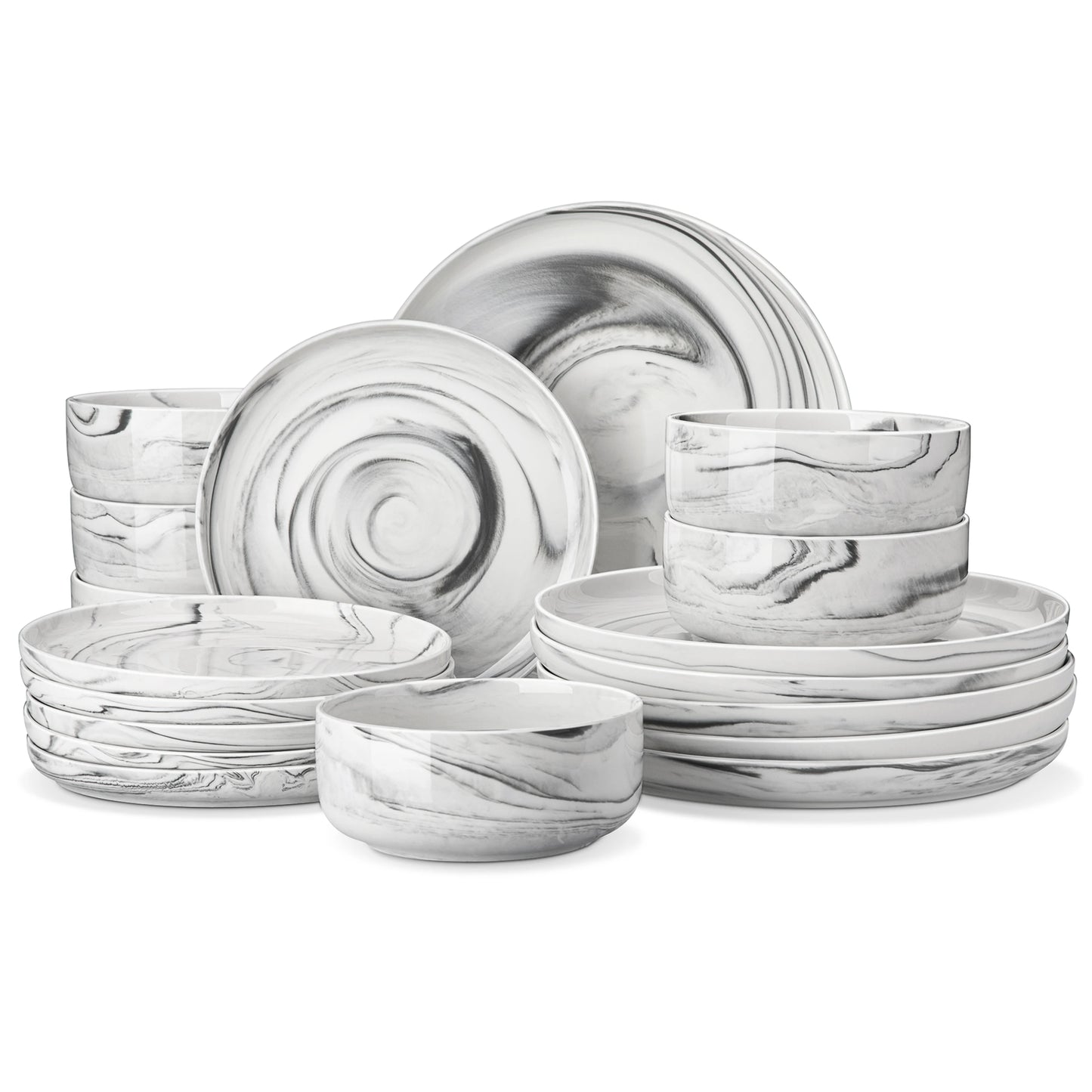 MALACASA Marbled & Classic Porcelain Dinnerware Set – 18 or 36 Piece, Service for 6 or 12
