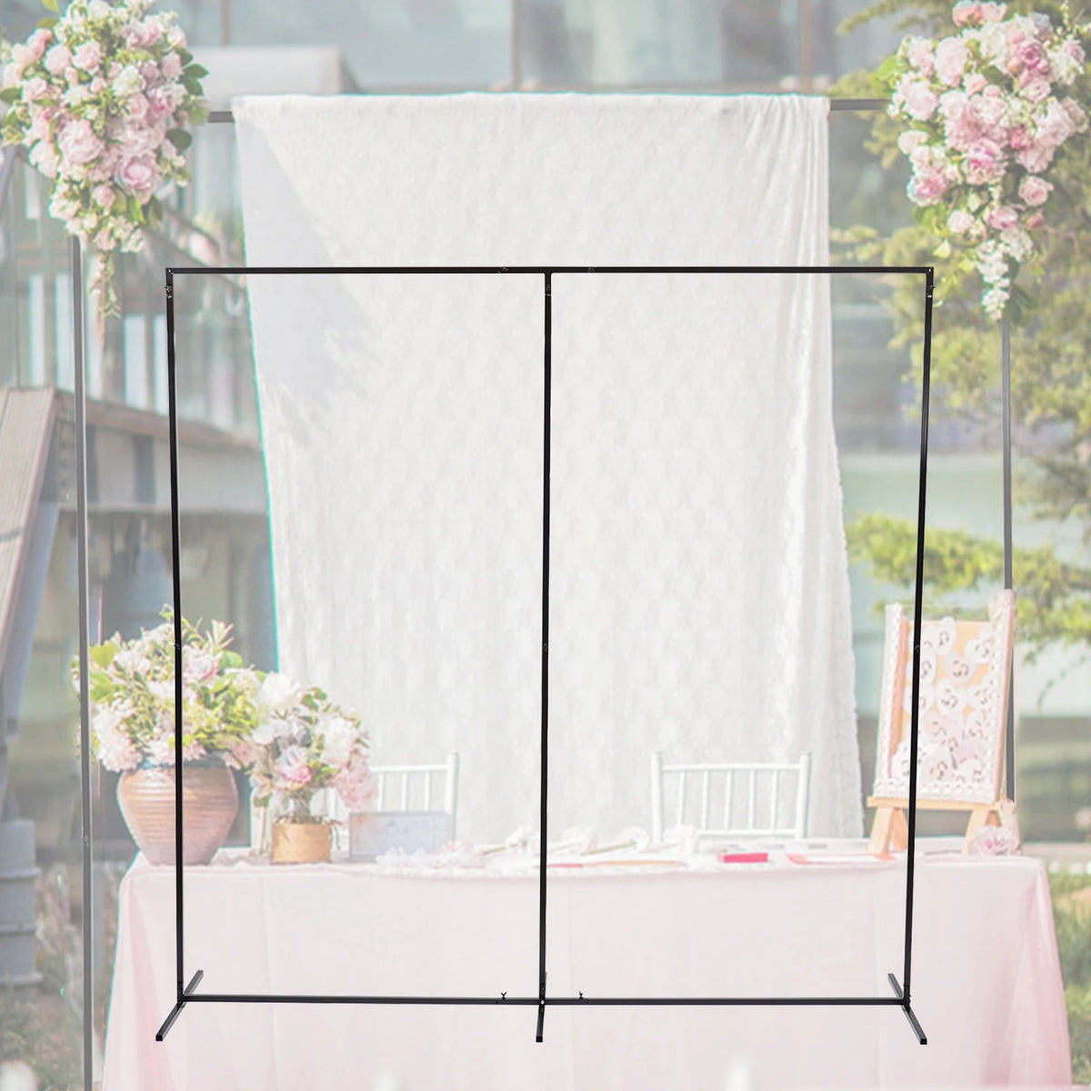 Heavy-Duty Rectangular Metal Backdrop Stand – 7.5 ft Black Event Frame for Balloons, Florals & Draping