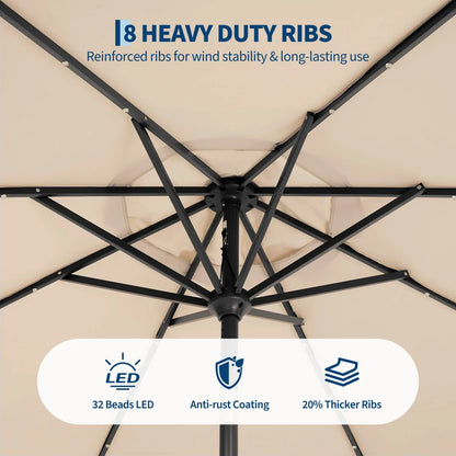 9FT/10FT Solar LED Patio Umbrella with 32 Lights