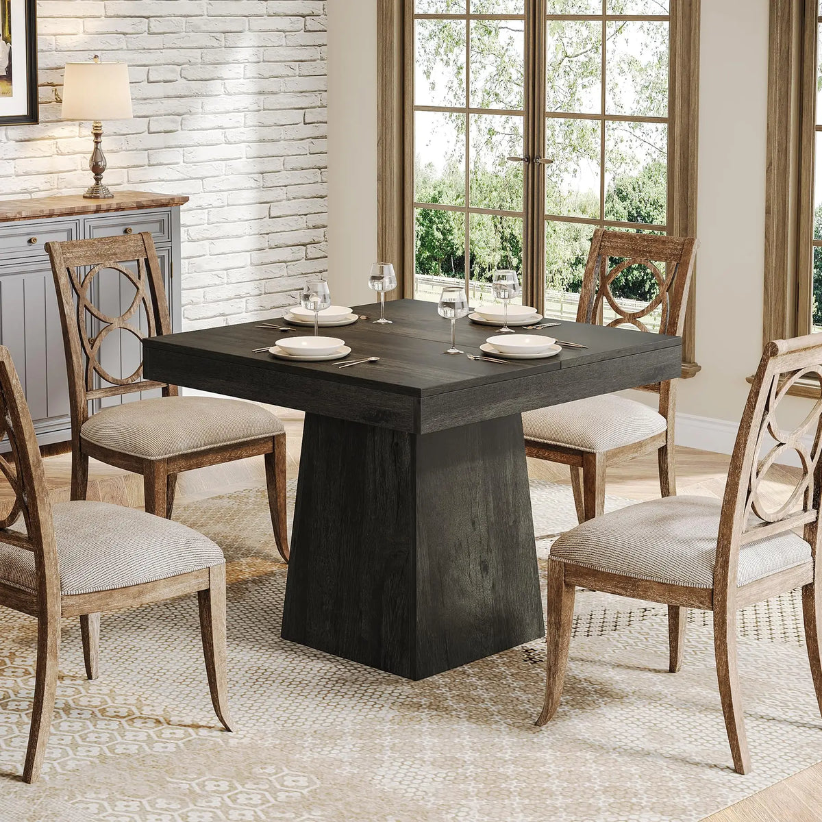 Tribesigns Square Dining Table for 4 – Farmhouse Pedestal Dining & Game Table