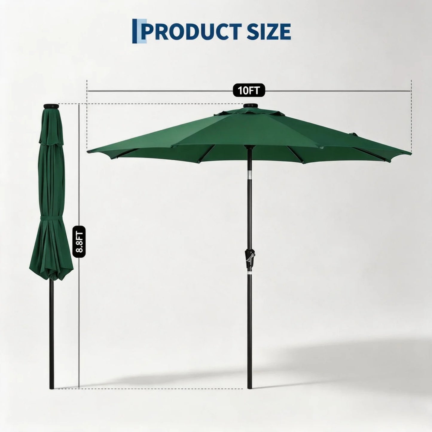 9FT/10FT Solar LED Patio Umbrella with 32 Lights