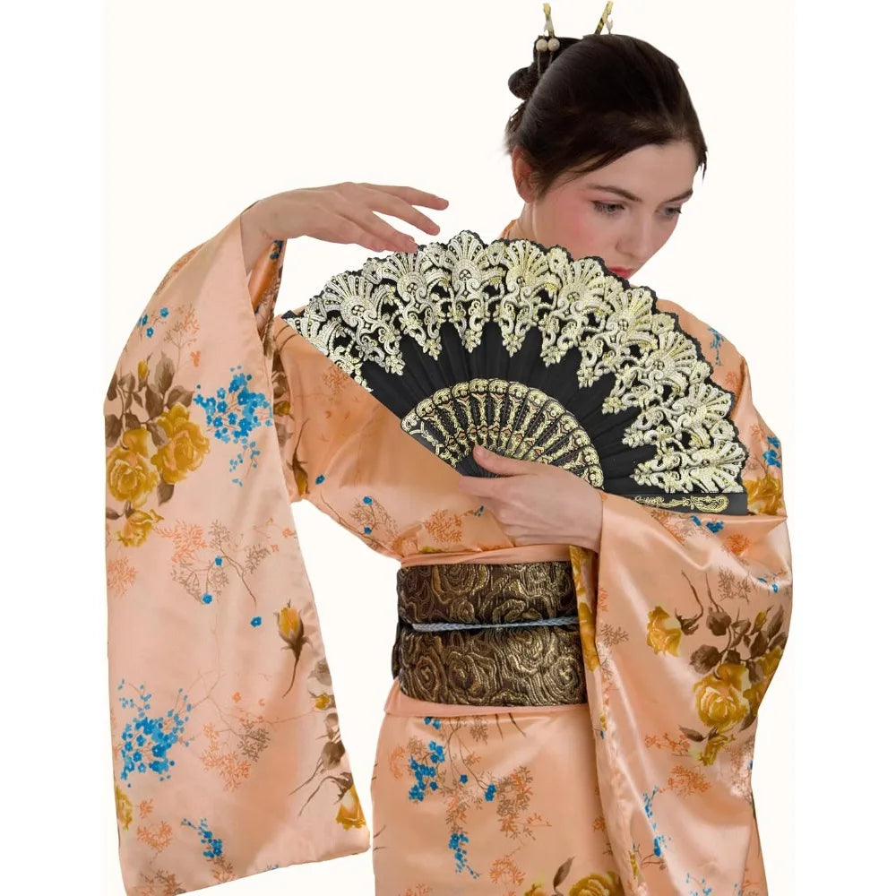 Black & Gold Decorative Folding Fan – 16.5"