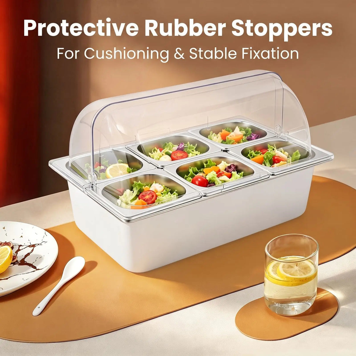 6-Pan Hot & Cold Buffet Serving Station with Roll-Top Cover