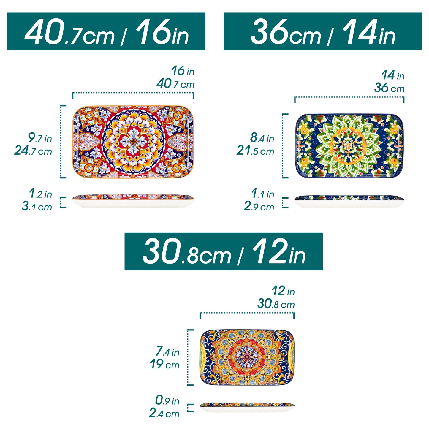 Vancasso Artisan Patterned Rectangular Serving Platters – 3 or 6 Piece Set