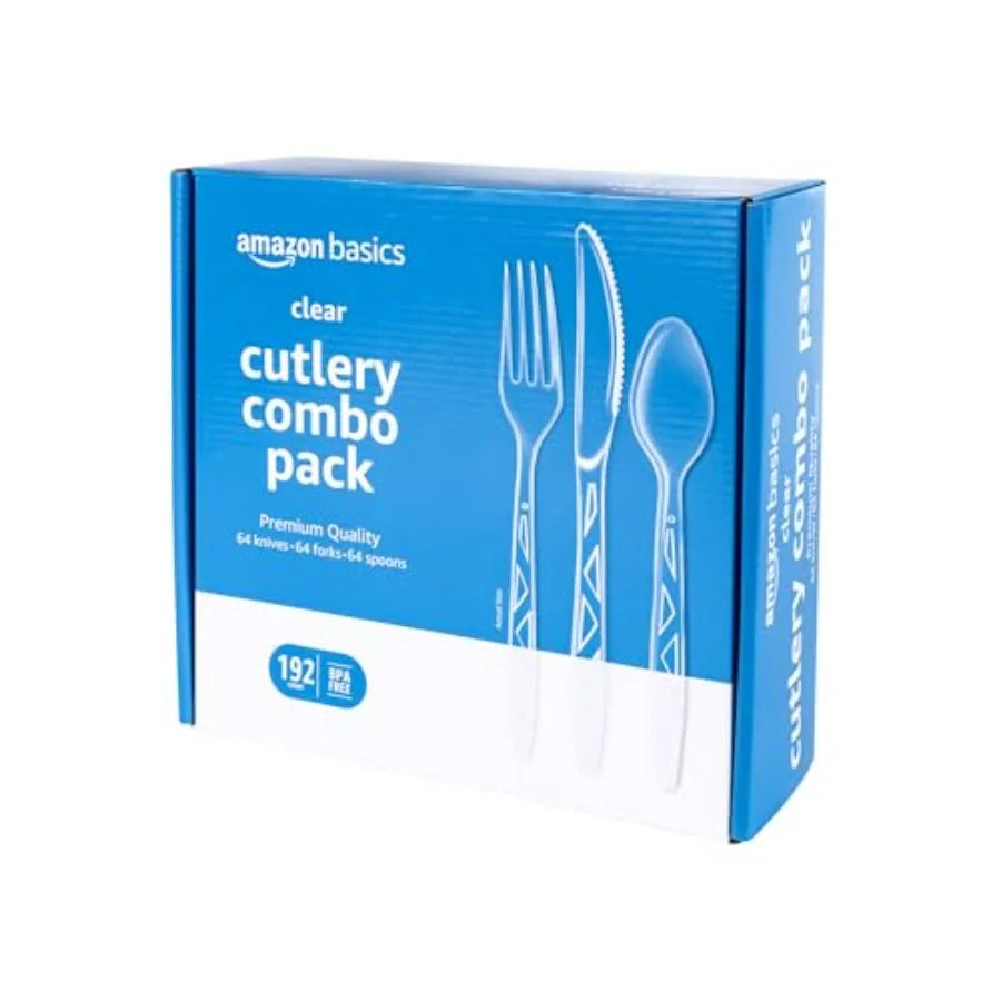 64-Set Clear Disposable Plastic Cutlery Set – Forks, Spoons & Knives for Parties & Events