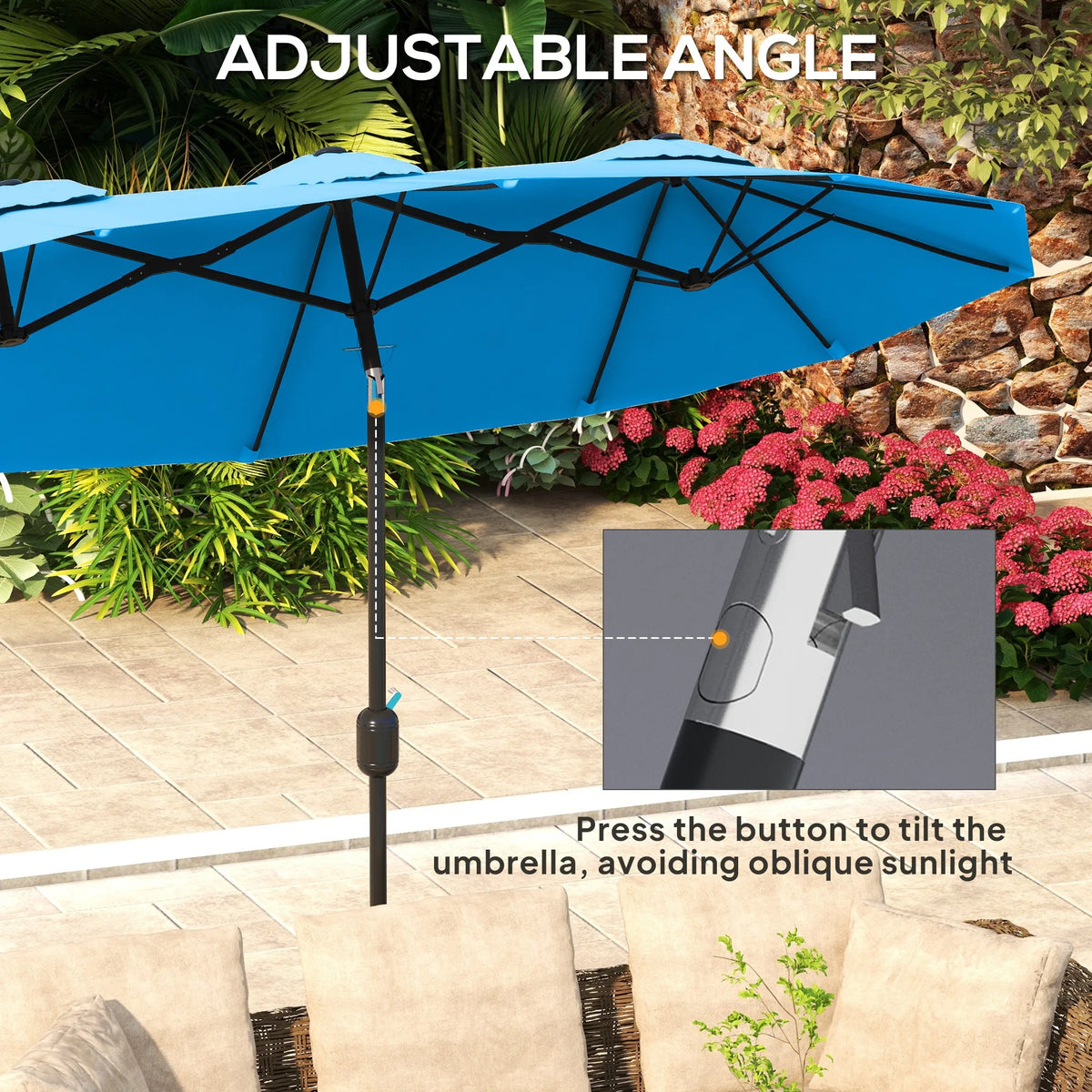 9.4FT Double-Sided Patio Umbrella with Tilt & Crank – Cyan Blue